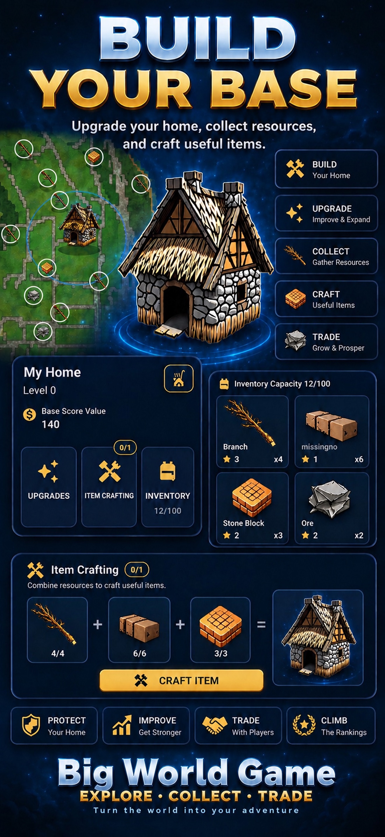 Big World Game base, inventory and crafting preview